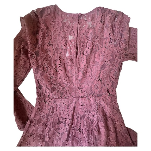 NWT Francesca’s Mi Ami lace ruffle-hem mini dress – mauve, long sleeve, sz S - Picture 3 of 11